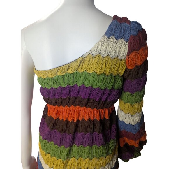 Judith March Mini Dress Sz S Multicolor Striped Crochet Retro Hippie Artsy - Picture 7 of 11